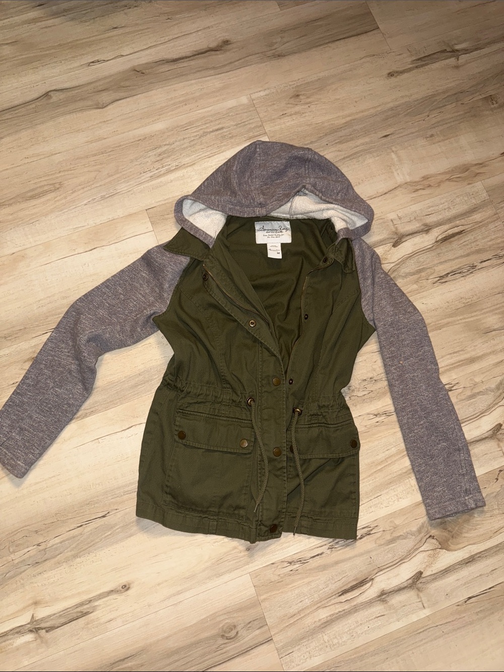 American Rag Olive Green Jacket with Heather Gray Hood